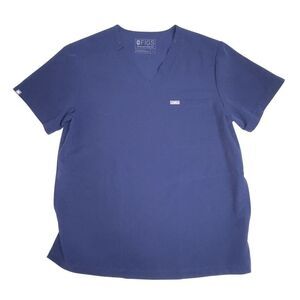 FIGS Medical Scrub Top Size L Navy Blue Chisec Three-Pocket V-Neck Short Sleeves